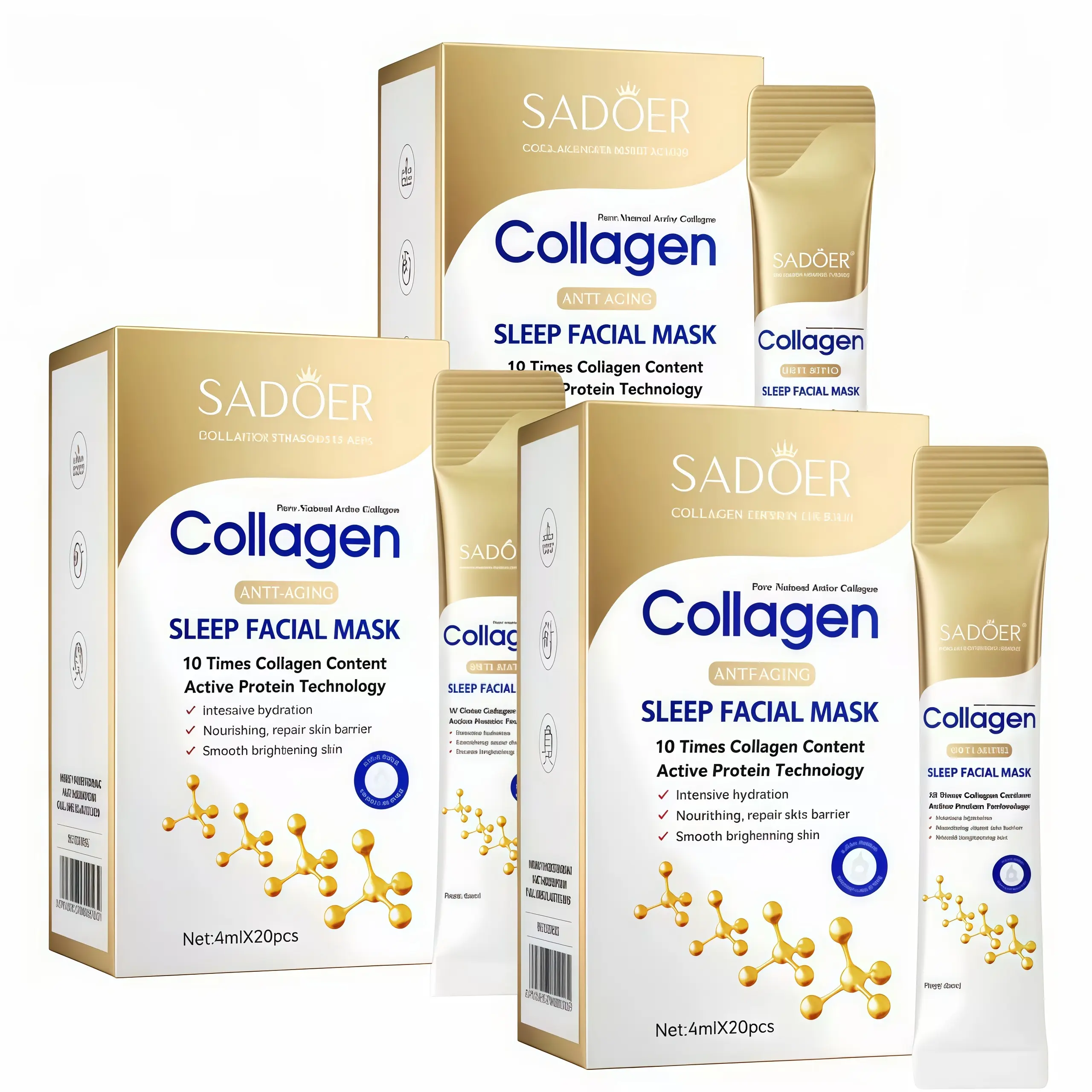 I BUY 1 GET 2 FREE] 60Pcs Collagen Sleep Mask,Moisturizing Facial Mask, Night Repair Face Mask,Easy Absorption, Non-Irritating, Unisex, Portable, NoWash Needed