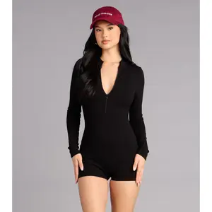 Easy Does It Ribbed Zip Up Romper Easy Does It Ribbed Zip Up Romper