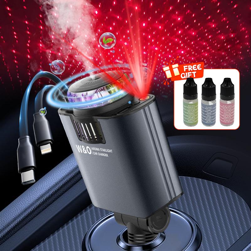 Aromatic Starlight In Car Roof Retractable Car Charger 5-in-1 Smart Car Charger Lightning Cable Fast Charging Adapter red light Car Air Freshener Starlight
