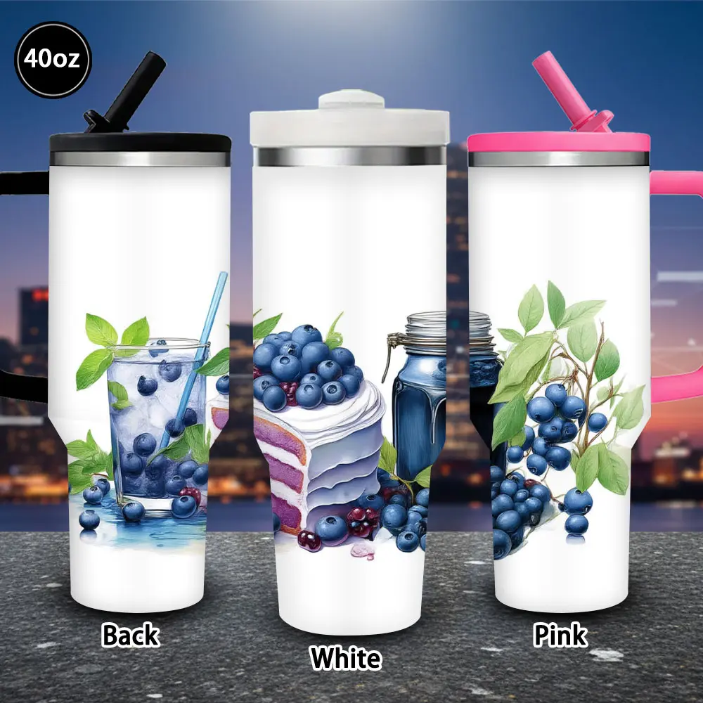 40 oz Leak-Proof Blueberry Cake & Jar Vacuum Flask Tumbler with Lid and Straw, Winter Insulated Travel Mug, Gift for Women Adults, Ideal for Birthday Easter, Iced/Hot Coffee Cup, Valentine’s Day