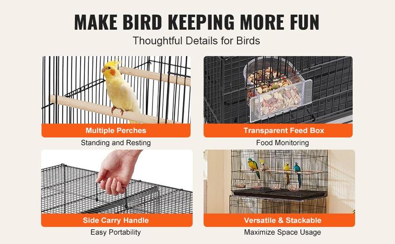 SucceBuy 30In Flight Bird Cage Stackable Divided Small Animal Cage for Kinds of Birds Pet Travel Birdcage with Handle and Perche