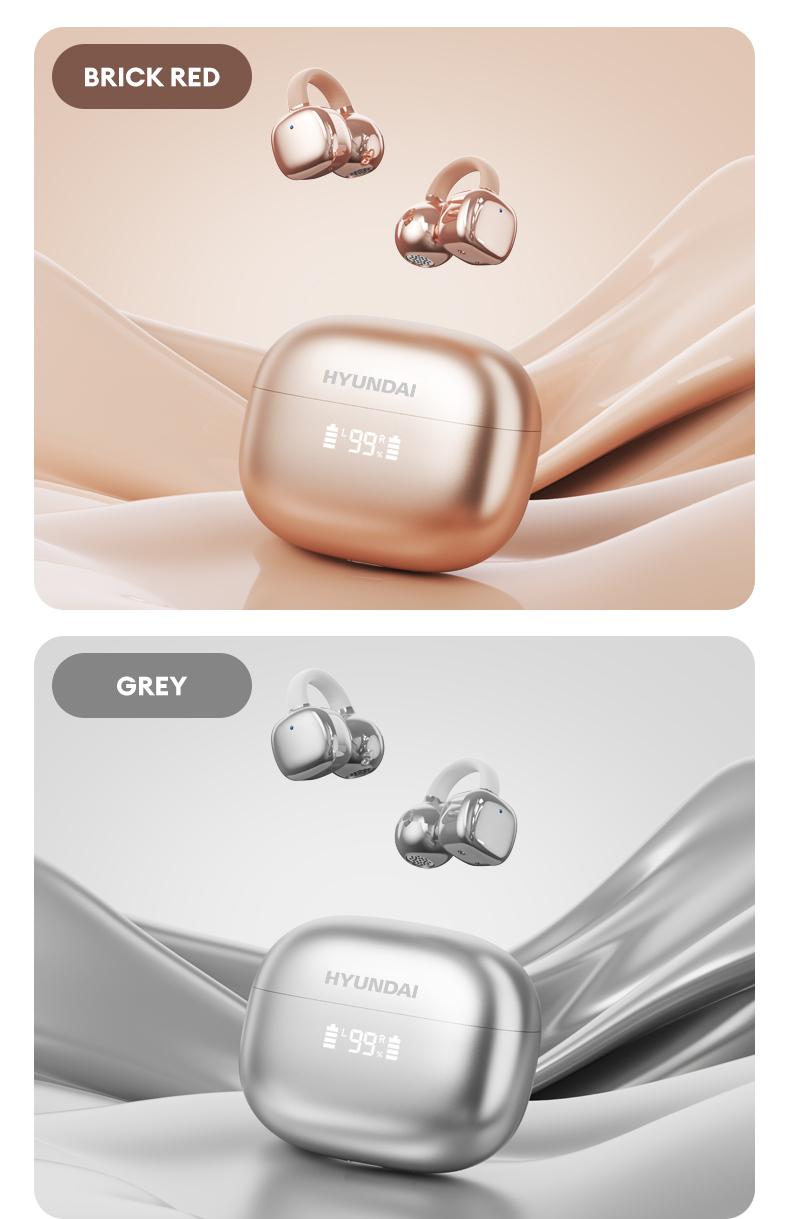 HYUNDAI Clipbuds 7 Clip-on Design Wireless Headphones, Powerful Sound Effects for Music, Dustproof & Waterproof Sports Earbuds for Running, Workout, Audio