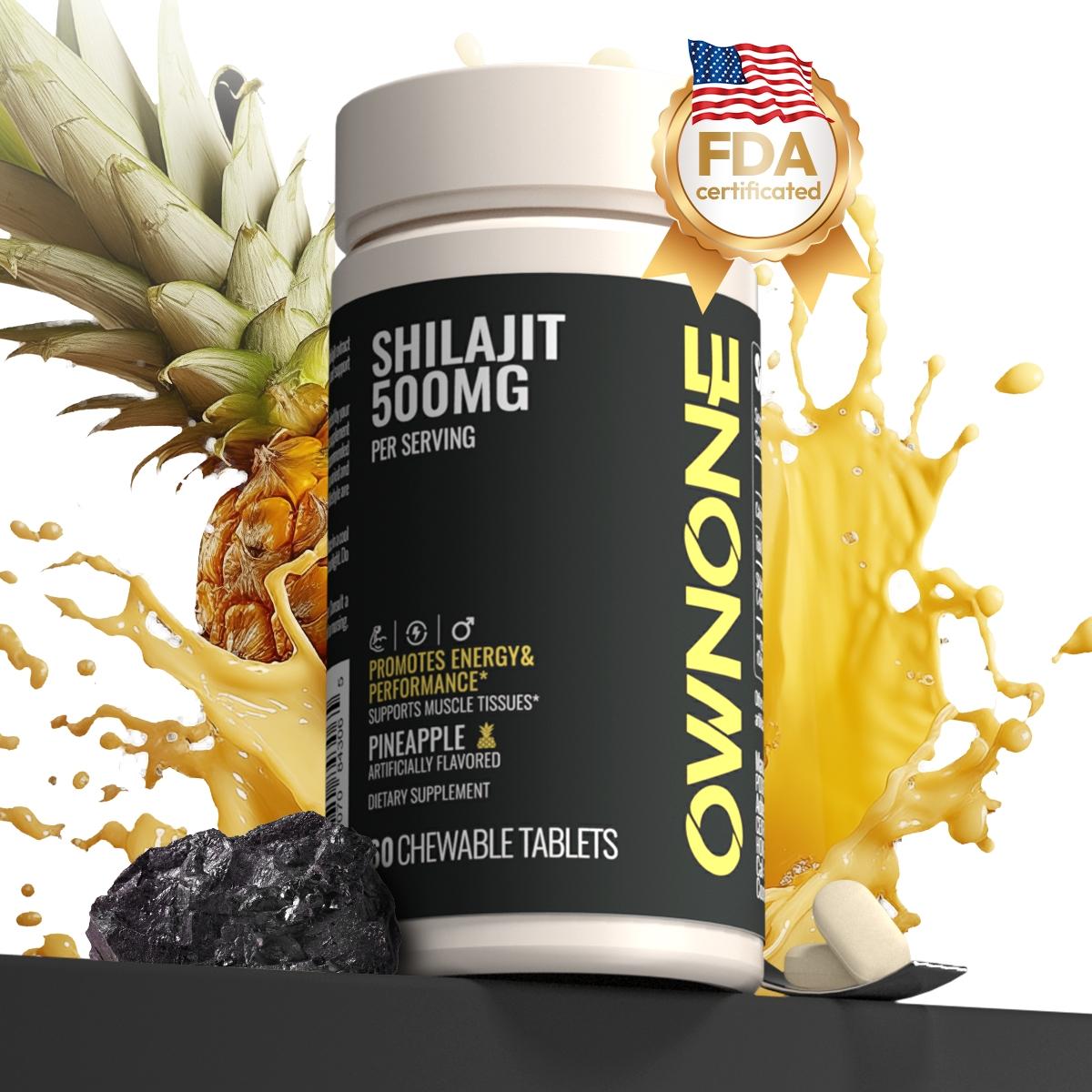 OWNONE SHILAJIT Chewable Tablets | 15000MG High Content | For Muscle,Energy,Strength | Athletic Performance Support | Pineapple Flavor | 60 Tablets