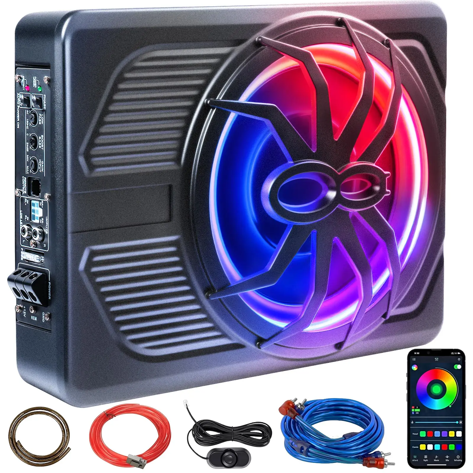 Feel the Bass, See the Vibe: Andeman 10" 1000W Slim Subwoofer with dynamic ring ambient lighting