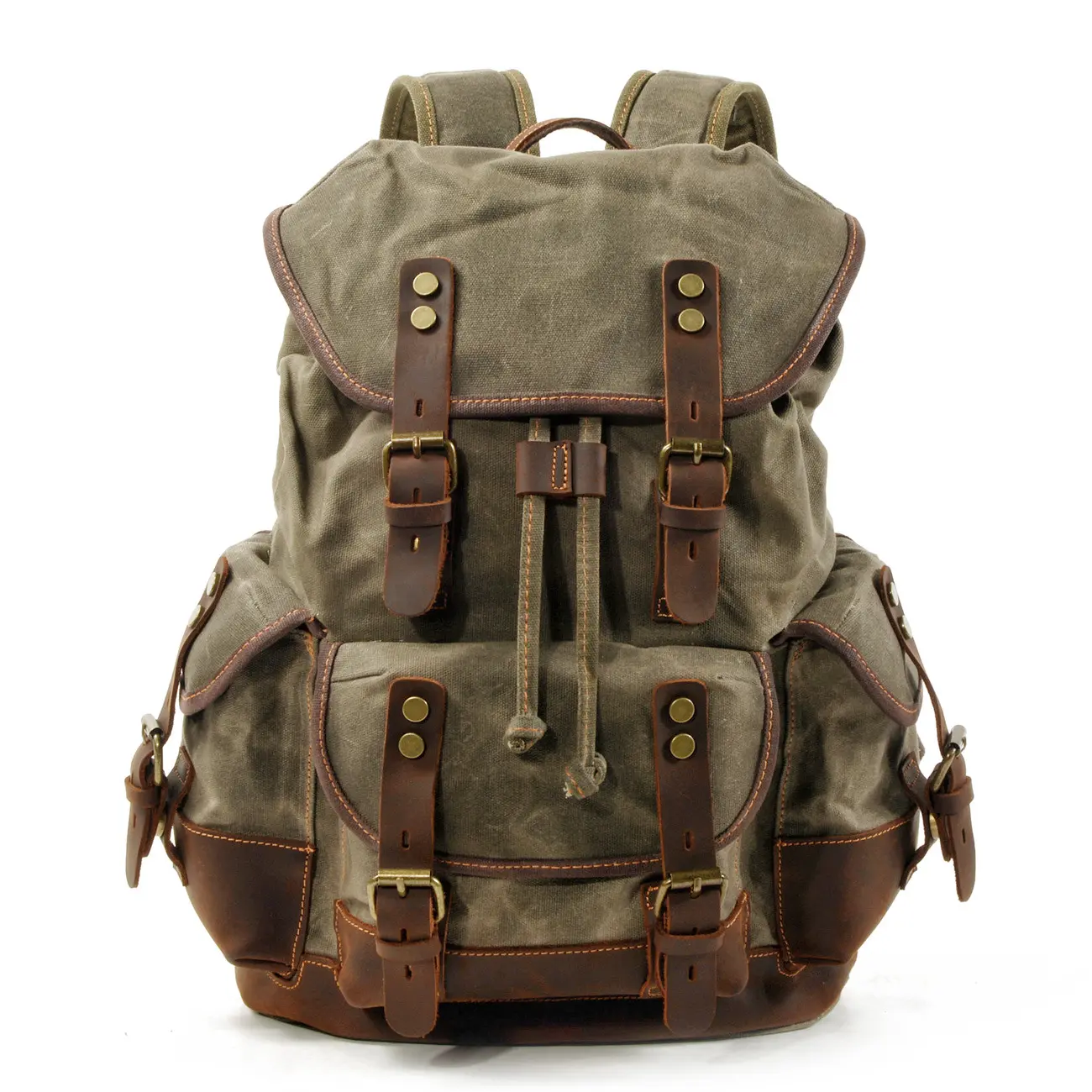 Men's 15.6-in Outdoor Backpack - High-Grade Waxed Canvas & Crazy Horse Leather Retro Bag, 22L Waterproof Durable Bag with Corrosion-Resistant Rivets for Adventure Work-Travel,back to school,back to school shopping,travel essentials, Durable Outdoor Rucksa