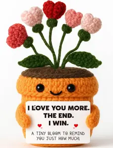 “I Love You More” Crochet Heart Flower Pot – Cute Romantic  Valentine's Day Gift