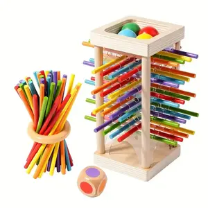 Wooden Stick Drop Tower Game Fun Family Board Game with Colorful Sticks Balls Perfect Gift for Kids Adults Interactive Play Toy
