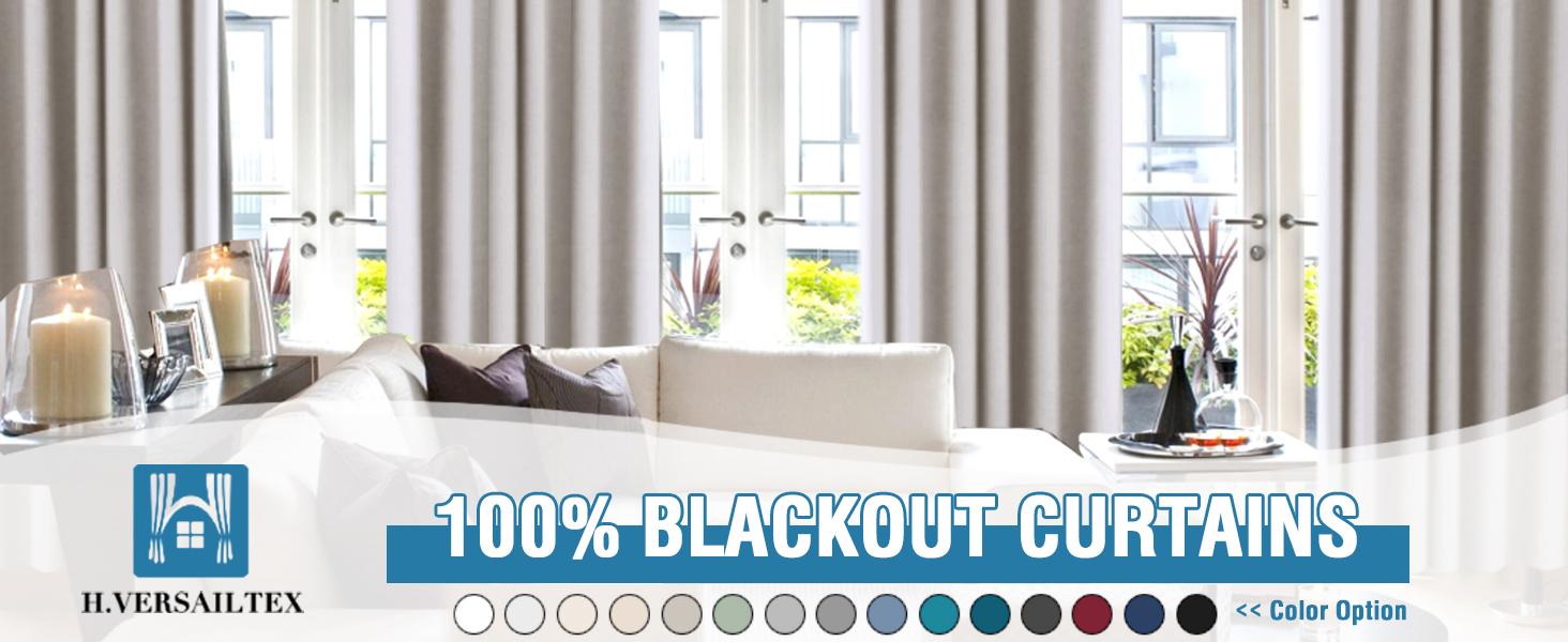 H.VERSAILTEX 100% Blackout Curtains for Bedroom Thermal Insulated Blackout Curtains Heat and Full Light Blocking Curtains for Living Room with Black Liner 2 Panels Set