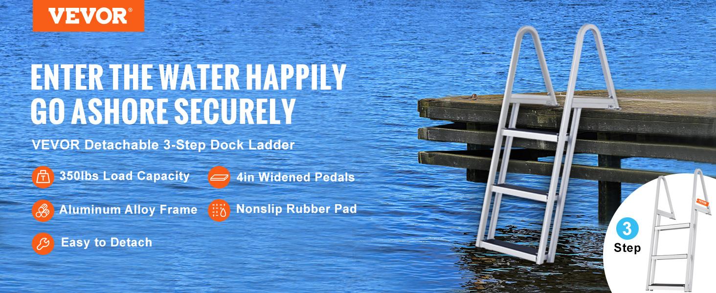 VEVOR Dock Ladder, TikTokShopBlackFriday, Removable 3/4/5 Steps, 350/500 lbs Load Capacity, Aluminum Alloy Pontoon Boat Ladder with 4'' Wide Step & Nonslip Rubber Mat, Easy to Install for Ship/Lake/Pool/Marine Boarding