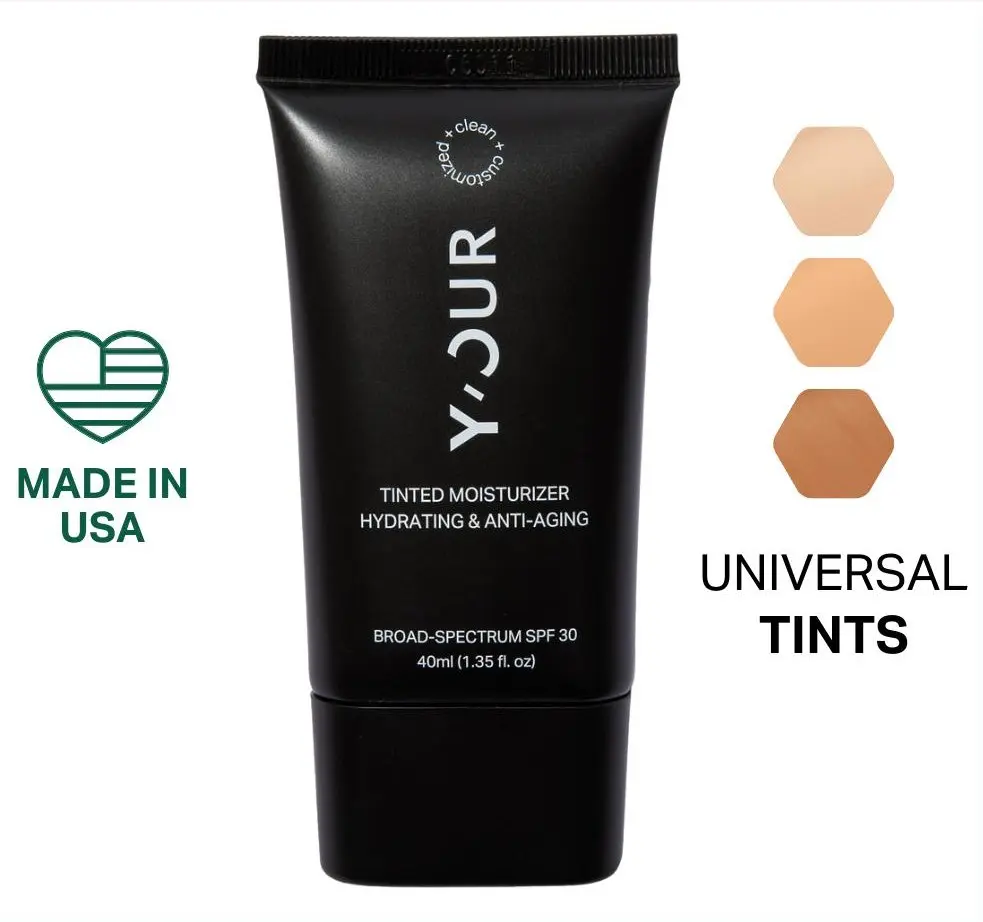 Y'OUR Tinted Moisturizer with SPF 30, Anti-Aging Skincare with Vitamin C and Pomegranate for Lightweight Moisture and Silky Hydration, For Sensitive Skin, 1.35 Oz, Hydrate, Sun Protection, Radiant Skin, Non Toxic, Fragrance Free, Smooth Skin Routine