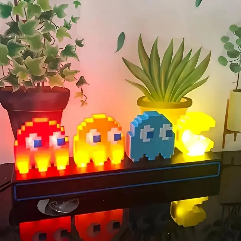 Pac-Man USB-Powered Neon Desk Lamp - RGB LED, Bean-Shaped Art Piece, High-Tech Touch Dimmable Rechargeable Reading Nightlight, Men's Accessories, Lamps for Bedroom, Indoor Use Room Decor