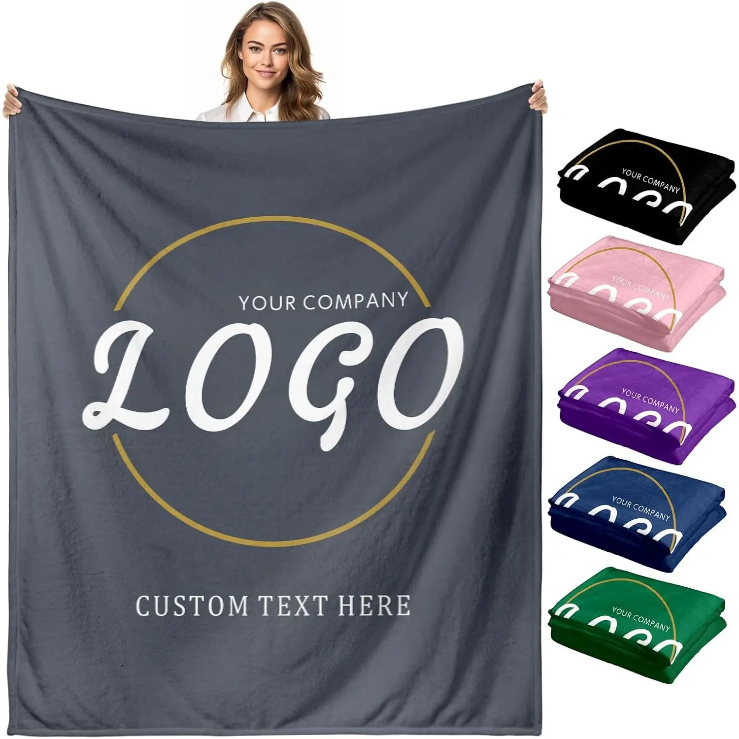Customized Bulk Blankets with Logo, Photo, Personalized Text/Design - Multi-Colors Personalized Gifts, Full Surface Print, Indoor/Outdoor, Machine Washable for Business Corporate Branding (Logo Submission via Shop Chat), Bulk Gifting, Cozy Blanket Throw,