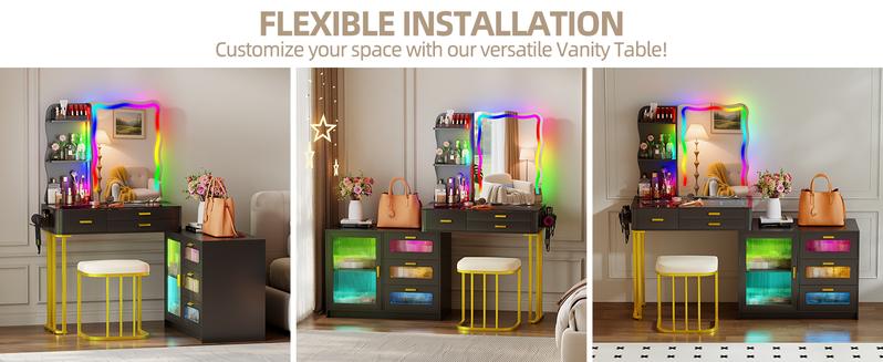 Miu Vanity Makeup Set with Irregular Mirror Lights, Dressing Table with 6 Drawers, Adjustable Lighting, Charging Station, Vanity Makeup Table Miu Vanity Makeup Set with Irregular Mirror Lights, Dressing Table with 6 Drawers, Adjustable Lighting, Charging Station, Vanity Makeup Table