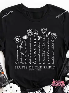 Christian T-Shirts for Women Faith-Based Tee Top Fruit of The Spirit Shirt, Machine Washable Religious Inspirational Apparel, Perfect Christmas, Halloween, Thanksgiving and Birthday Gifts for Mom, Dad and Friends, Suitable for All Seasons