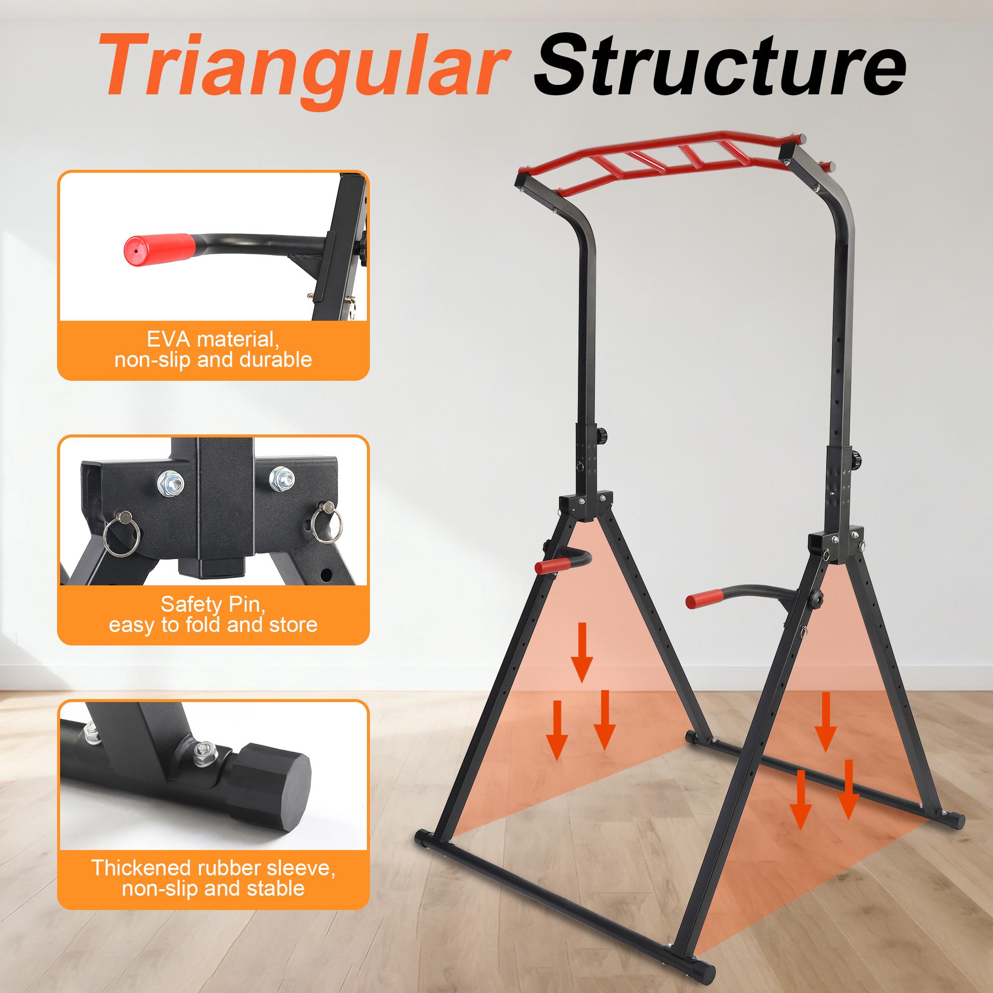 Foldable Multi-Functional Fitness Pull-Up Tower with Adjustable Bars and Double Bars for Home and Outdoor Workouts Stable Triangular Legs Ensure Safety ski simulator h-shaped base detachable handle