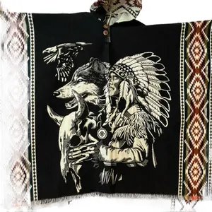 Alpaca poncho native spirit x wolf x eagle design