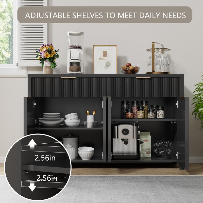 Aowos Modern Fluted Sideboard, Sideboard Cabinet, Wooden Dresser for Bedroom with 2 Wide Drawers, Entryway Table, 55" Buffet Cabinet with 2 Adjustable Shelves, Storage Cabinet for Dining Room, Entryway, Kitchen Aowos Modern Fluted Sideboard, Sideboard Cabinet, Wooden Dresser for Bedroom with 2 Wide Drawers, Entryway Table, 55" Buffet Cabinet with 2 Adjustable Shelves, Storage Cabinet for Dining Room, Entryway, Kitchen