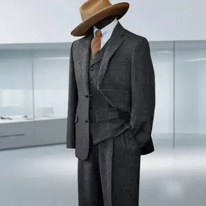 Men’s Slim‑Fit Herringbone 3‑Piece Formal Suit — Single‑Breasted Luxury Ensemble