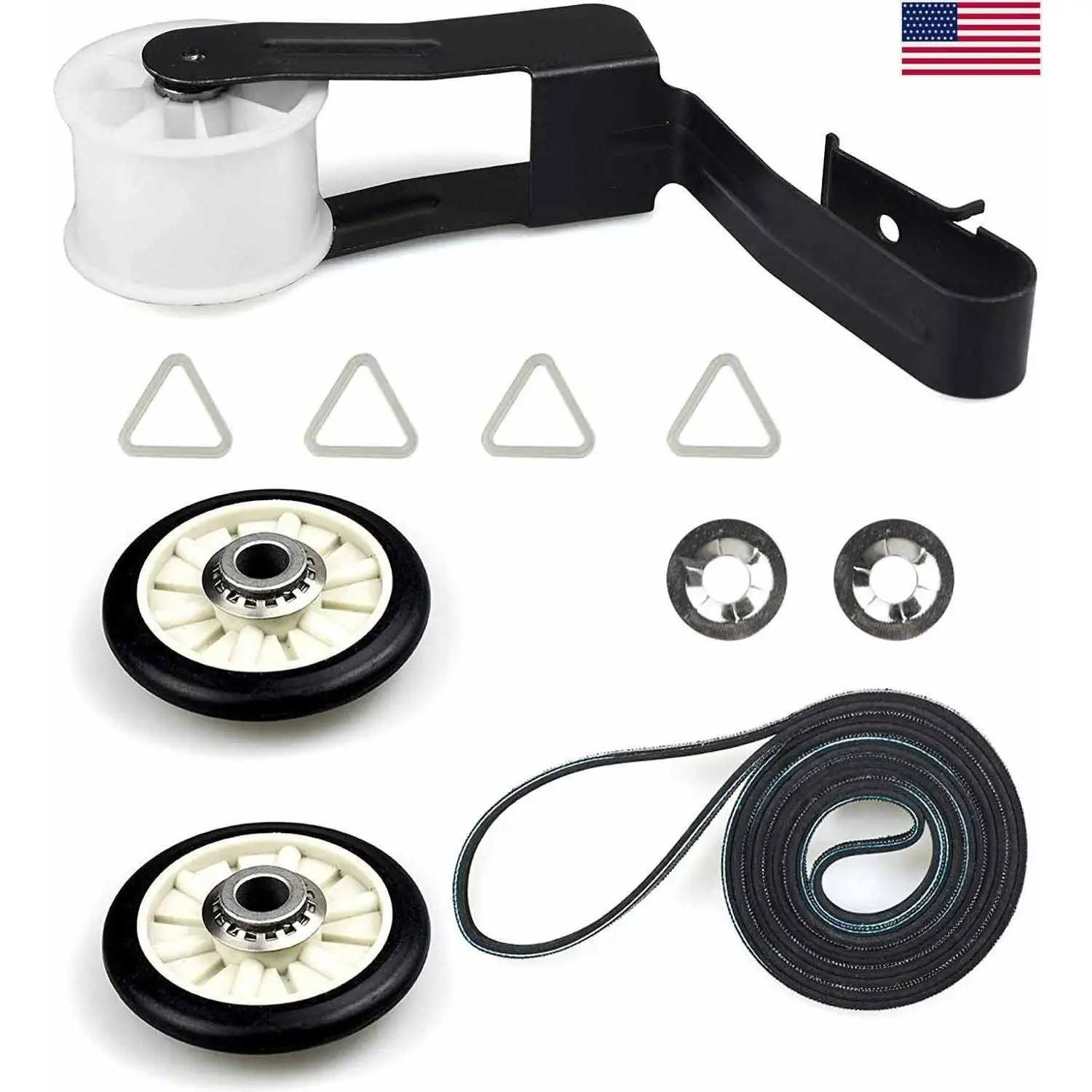 OEM Standard 4392065 Dryer Replacement Parts Kit, 92-1/4 Inch Drive Belt + Heavy-Duty Support Rollers, Easy Home Installation to Eliminate Vibration and Screeching Sounds