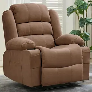 Brown Wide Manual Recliner Chair for Adults – Widen Oversize Overstuffed Breathable Fabric Lounge Chair with 3 Angle Modes 2 Cup Holders Side Pockets