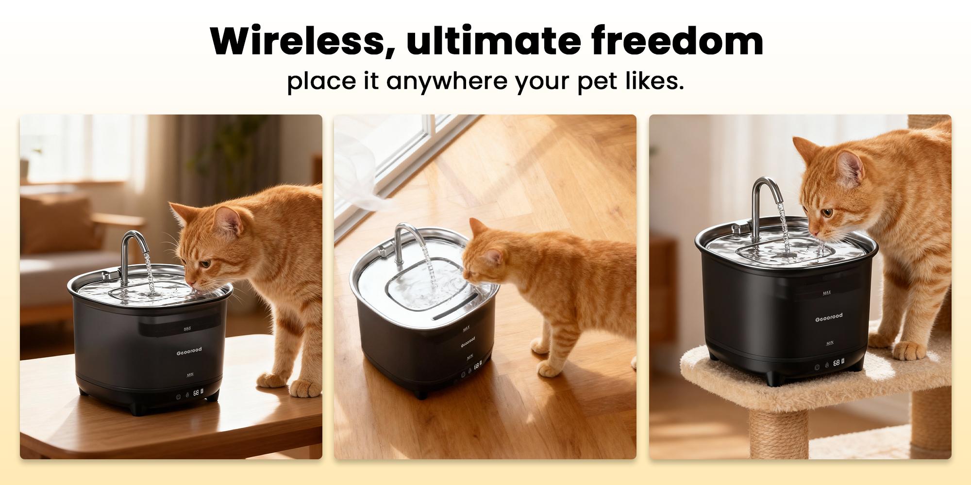 Geoorood Cat Water Fountain Cordless, 101oz/3L Wireless Pet Water Fountain for Indoor Cats, Battery-Operated Cat Drinking Fountain with Motion Sensor, Ultra-Quiet Pump, BPA-Free Geoorood Cat Water Fountain Cordless, 101oz/3L Wireless Pet Water Fountain for Indoor Cats, Battery-Operated Cat Drinking Fountain with Motion Sensor, Ultra-Quiet Pump, BPA-Free