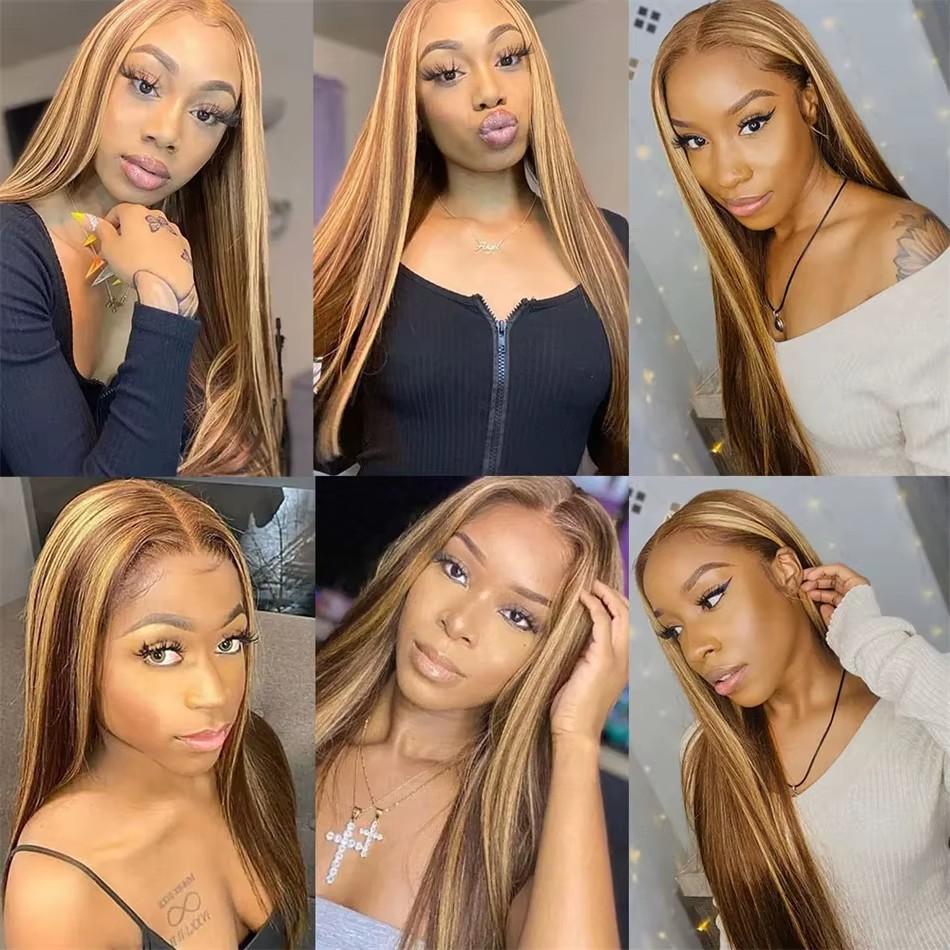 Hot Star P4/27 Highlight Color 13X6 HD Transparent Lace Front Colorful wigs Body Wave and Straight Wigs Human Hair Pre Plucked With Baby Hair