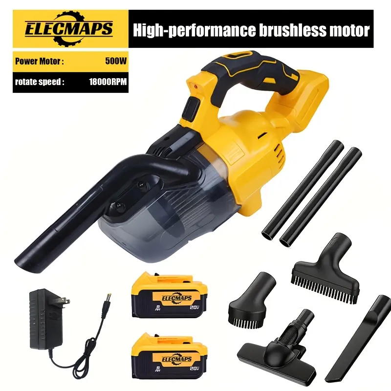ELECMAPS compatible with 20V battery cordless vacuum cleaner (battery not included), 5-in-1 handheld design featuring a powerful 500W motor delivering up to 46 CFM suction, easily handles home floor and carpet cleaning.