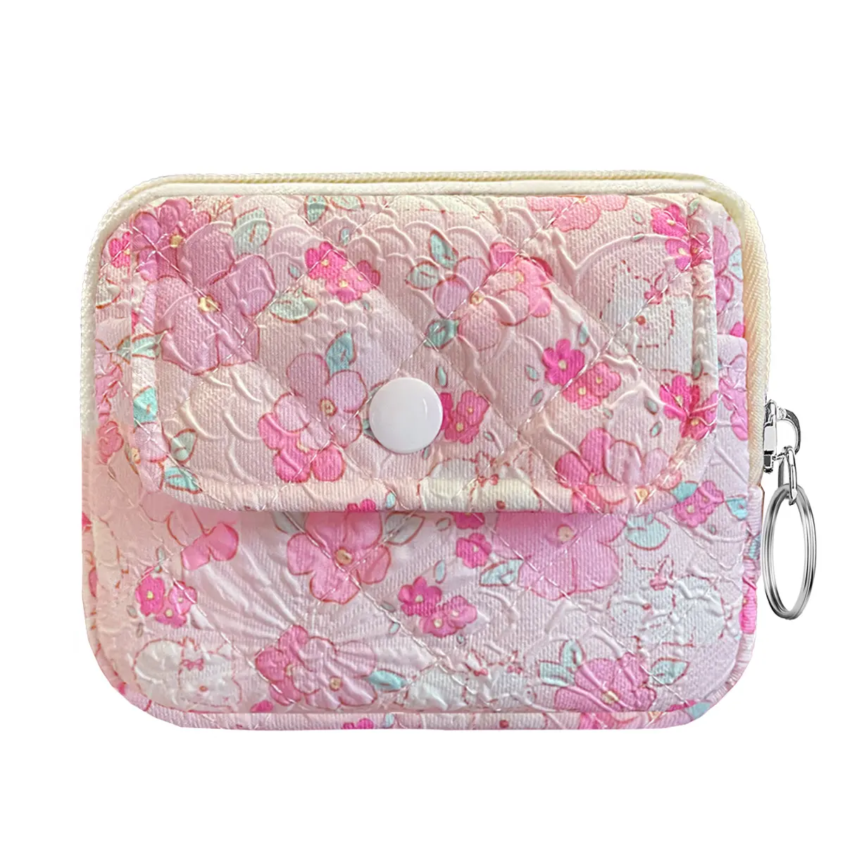 Cute Prints Small Cotton Quilted Floral Wallet with Zipper Coin Pouch for Women Girls