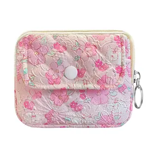 Cute Prints Small Cotton Quilted Floral Wallet with Zipper Coin Pouch for Women Girls