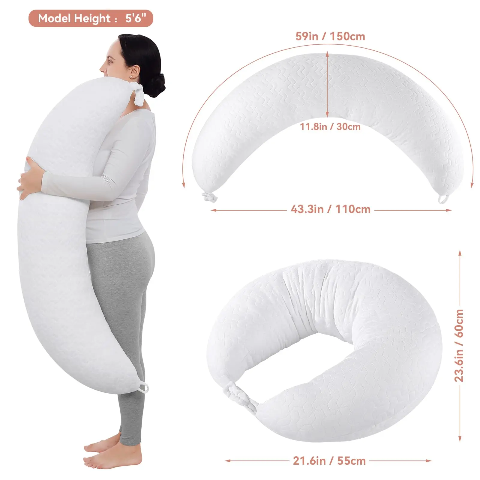Yoofoss Pregnancy Pillows for Sleeping, 2 in 1 Adjustable Nursing and Maternity Pillow for Pregnant Women, Comfort Natural Fiber Body Pillow for Pregnancy, Arm Neck Belly Support, White