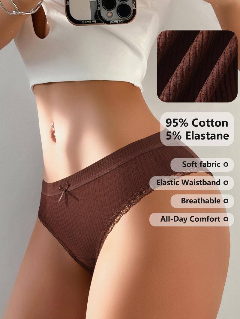 HOTCOM Cotton Underwear for WomenBreathable Lace Bikini Panties Women's HipsterUnderpants XS-XL 7 Pack