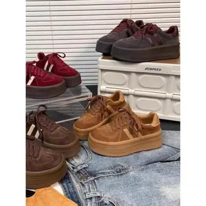 Women's Chunky Sole Genuine Leather Fur Shoes, Lace-Up Casual Sports Shoes, Comfortable Walking and Running Shoes, Uk Size 3-8