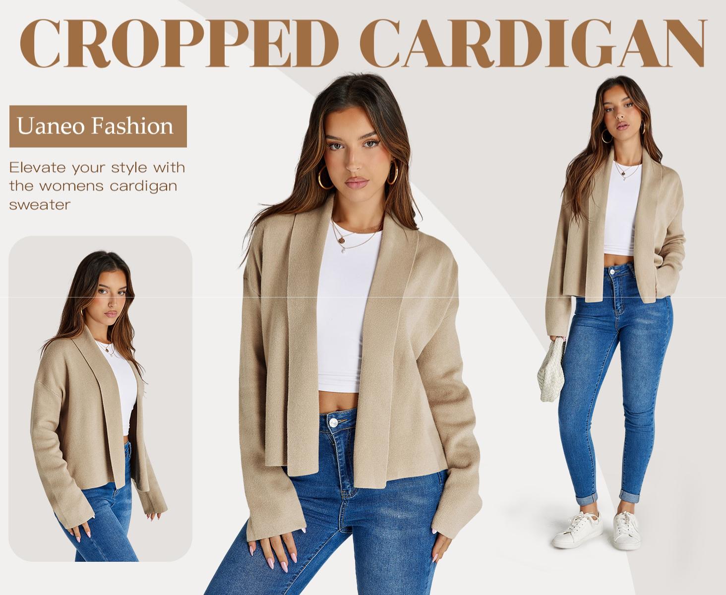 Women's Cropped Cardigan Open Front Shawl 2025 Fall Trendy Long Sleeve Sweater Jacket Normal Type Fashionable Outerwear TikTokShopBlackFriday