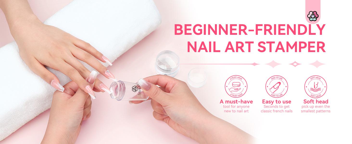 SAVILAND French Tip Nail Stamp Kit – 4PCS Silicone Stampers (Long & Short) With Scrapers For DIY French Manicures At Home Or Salon-quality Results