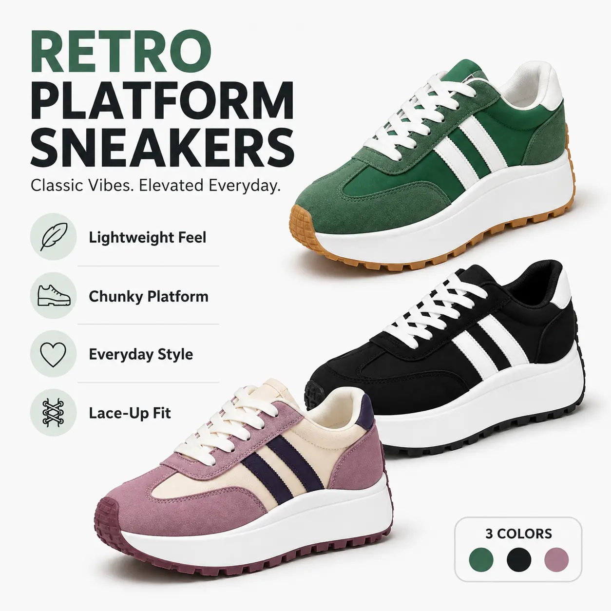 Women’s Retro Platform Sneakers, Lightweight Lace-Up Walking Shoes with Chunky Sole, Comfortable Casual Fashion Sneakers for Everyday Wear, Travel & Street Style multi-functional casual shoe