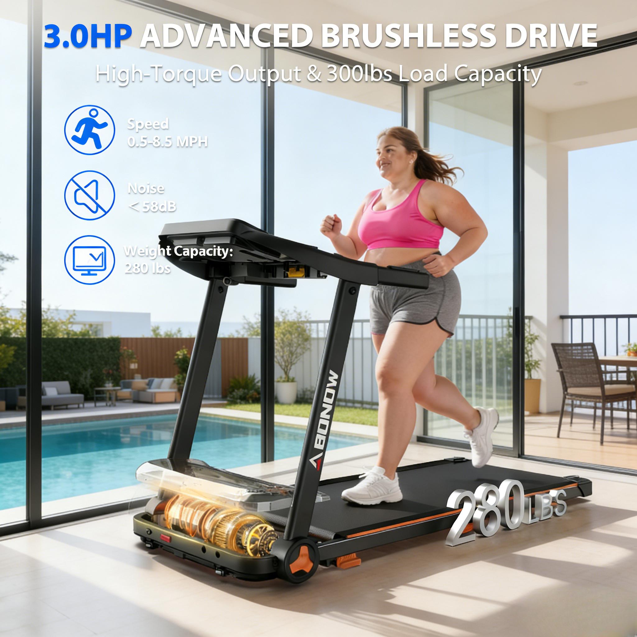 Unisex Modern Adjustable Foldable Running Treadmill for Home Gym, 3HP Motor, 8.5MPH Speed, Dual LED Screen, Bluetooth Speaker, 280LBS Capacity for Home Office, Compact