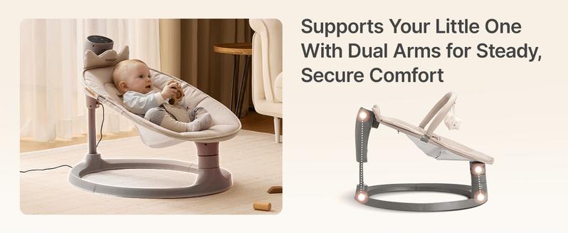 Momcozy 2-in-1 Electric Baby Swing, Dual-Arm Support System & Parent-Inspired Motions, Convertible to Toddler Seat up to 66 lbs, Adjustable Height, Lightweight, Khaki