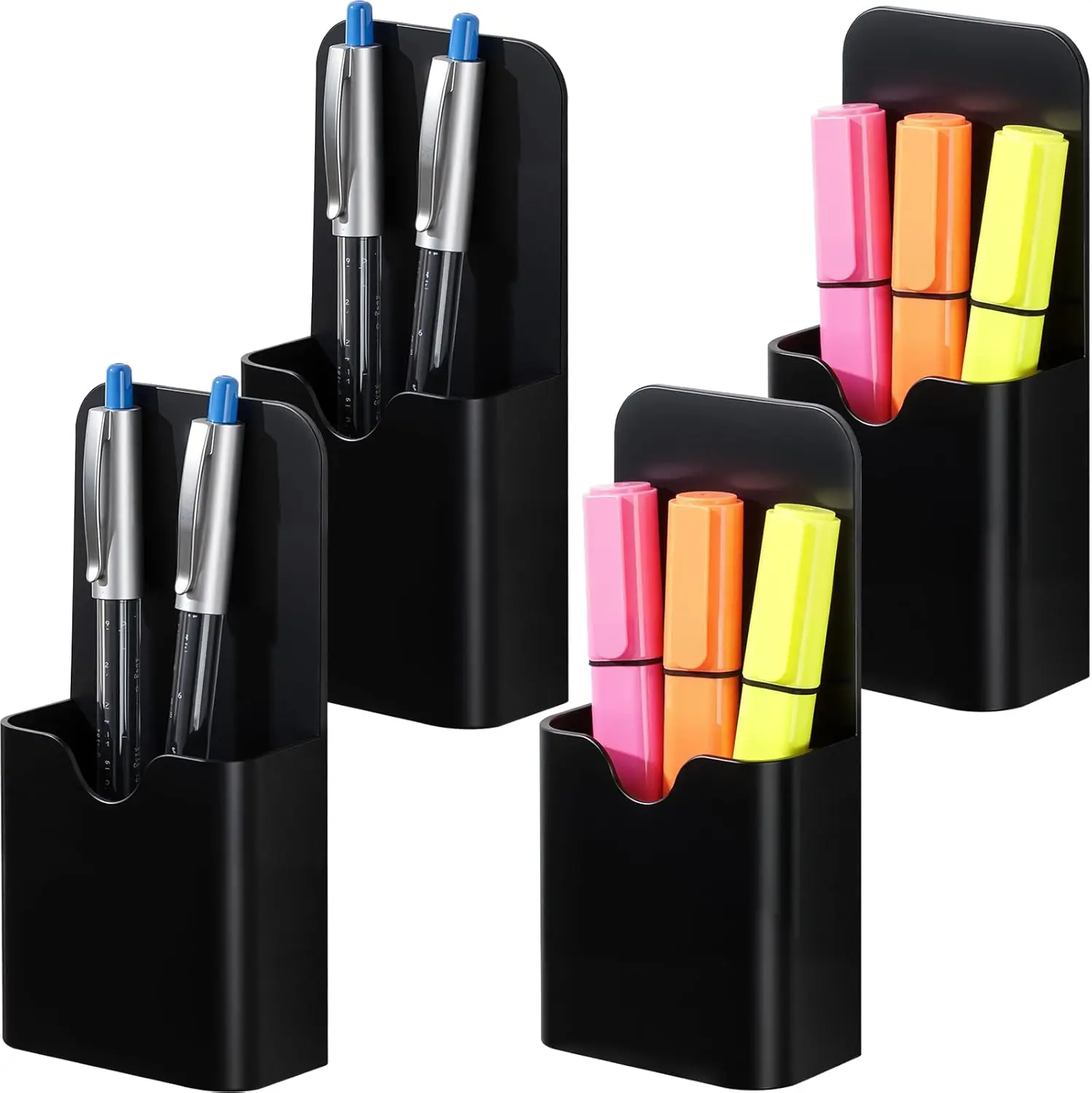 4 Pack Magnetic Marker Holder for Whiteboard, Upgraded 1.5 mm Magnet Pen Cup Organizer for Dry Erase Markers, Pencils, Ideal for Classroom, Office, Refrigerator, and Locker (Black)