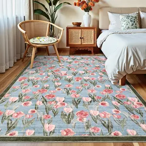 Tulip-print Rug Soft Non-slip Modern Printed Area Rug Washable Ultra-thin Foldable Interior Decorative Rug for Dining Rooms Bedrooms Playrooms Laundry Rooms Entryways Living Rooms Farmhouses