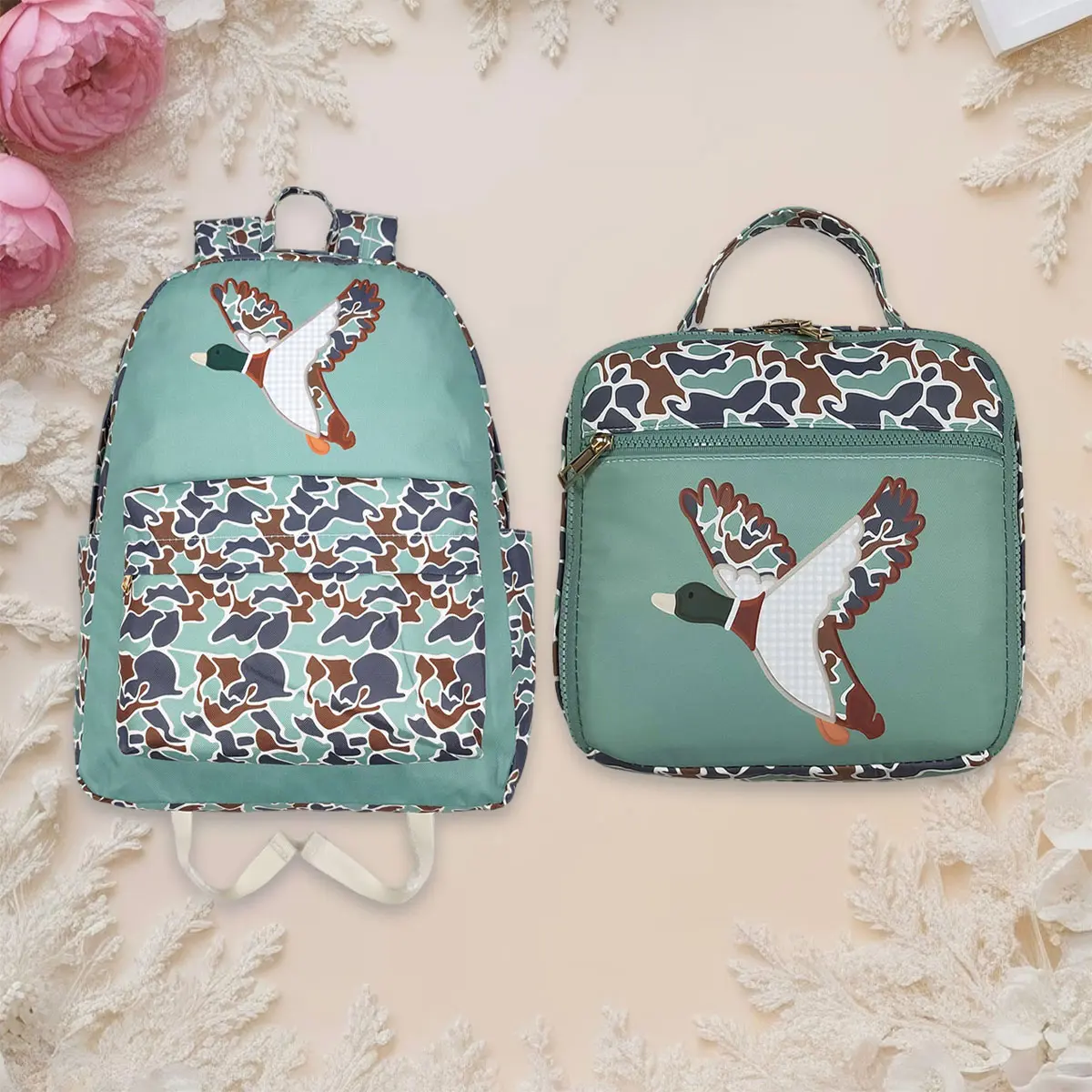Kids' Preppy Camouflage Backpack with Flying Duck Motif - Large Capacity School Book Sack with Padded Straps for Elementary School, Backpacks For School