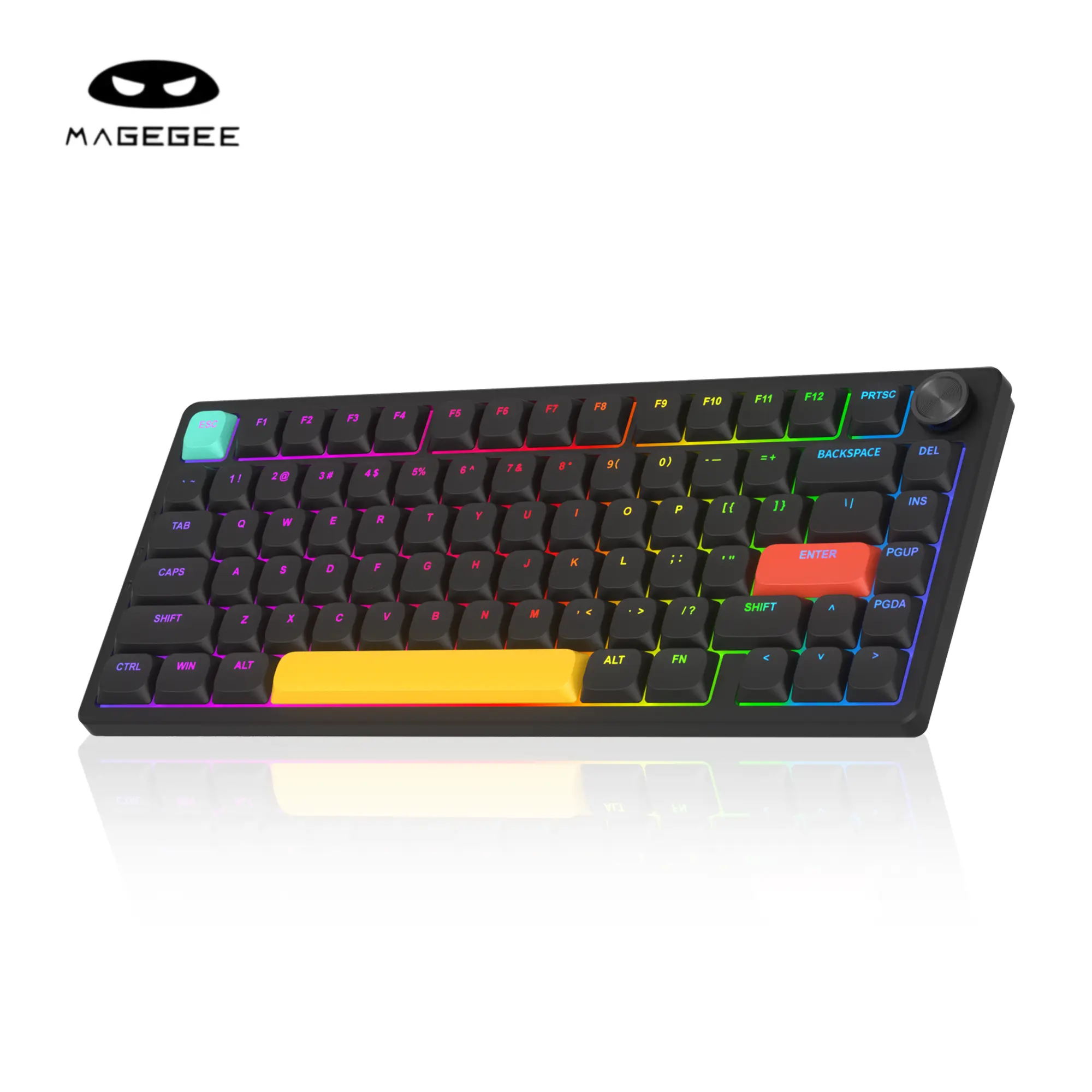 ​MageGee Moon84 75% Low Profile Mechanical Keyboard, Tri-Mode Wireless RGB Keyboard with Knob, Red Switch Ultra-Thin Gaming Keyboard for Mac/PC