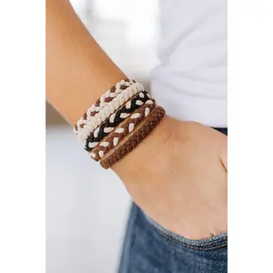 Khaki 5Pcs Braided Elastic Hairband