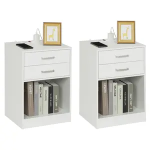 Sikaic 2Pcs Nightstand with Charging Station Drawers Bedside Table