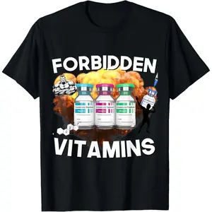 100% Cotton Funny Bodybuilding Forbidden Vitamins Testosterone Anabolic T-Shirt