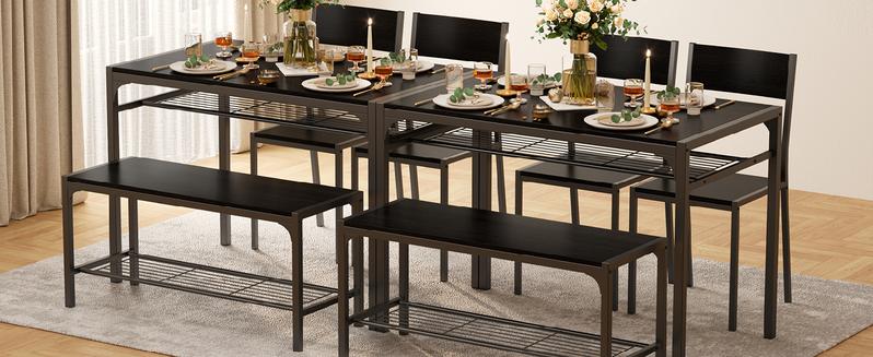 Gizoon Kitchen Table and 2 Chairs for 4 with Bench, 4 Piece Dining Table Set for Small Space, Apartment Galvanized Steel Raised Garden Bed Espresso Wood Dining Set with Tan Chairs