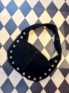 Studded Soft Hobo Shoulder Bag - Black