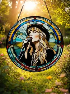 Stevie Nicks Stained Glass Suncatcher, Vintage Music Icon Stained Glass Suncatcher