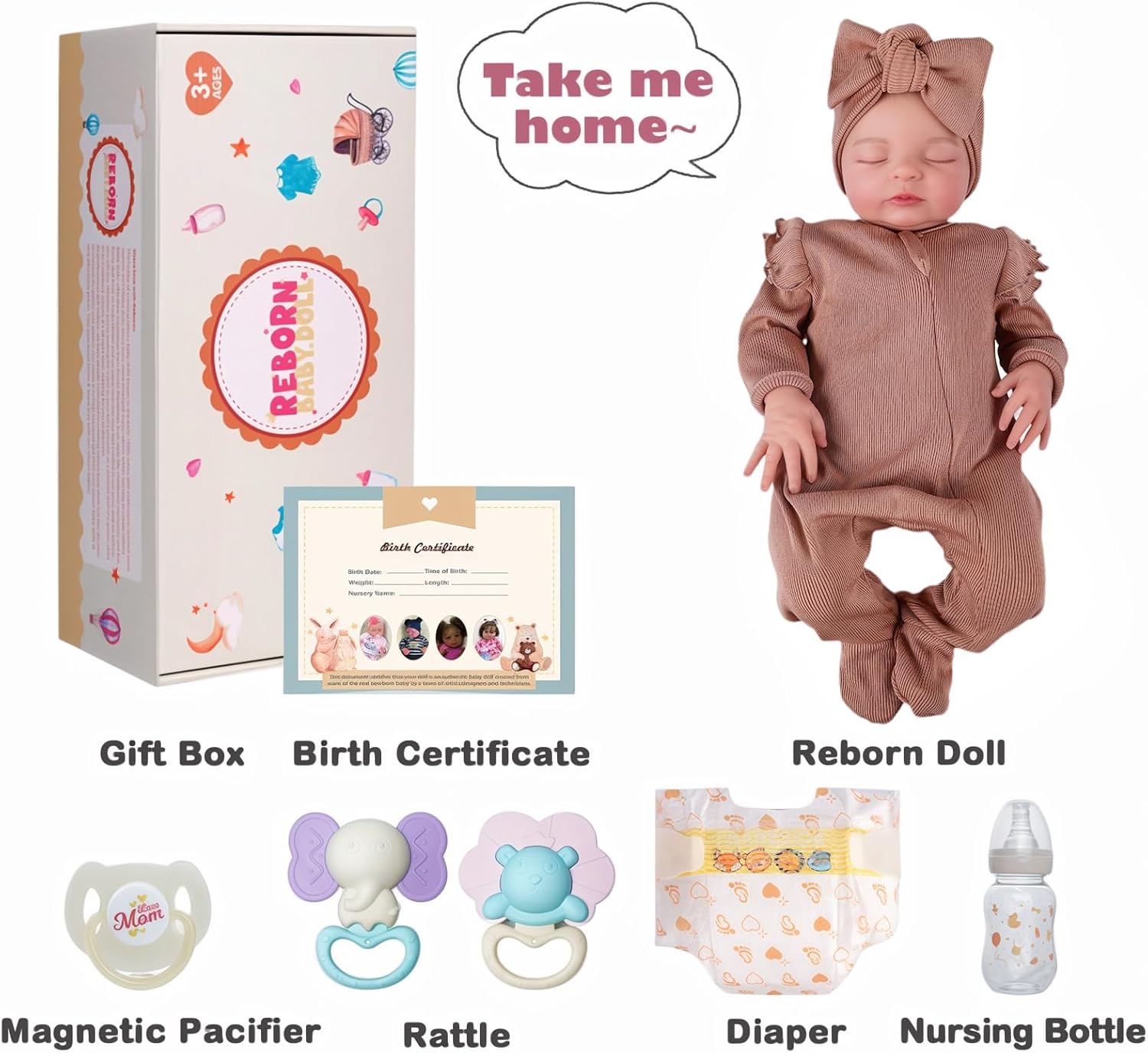 BABESIDE Lifelike Reborn Baby Dolls 20Inch Fabric Body & Vinyl Limbs Real Life Baby Dolls with Toy Accessories for Kids Age 3+ Perfect Gifts for Mother's Day Valentine's Day Children's Day & Christmas