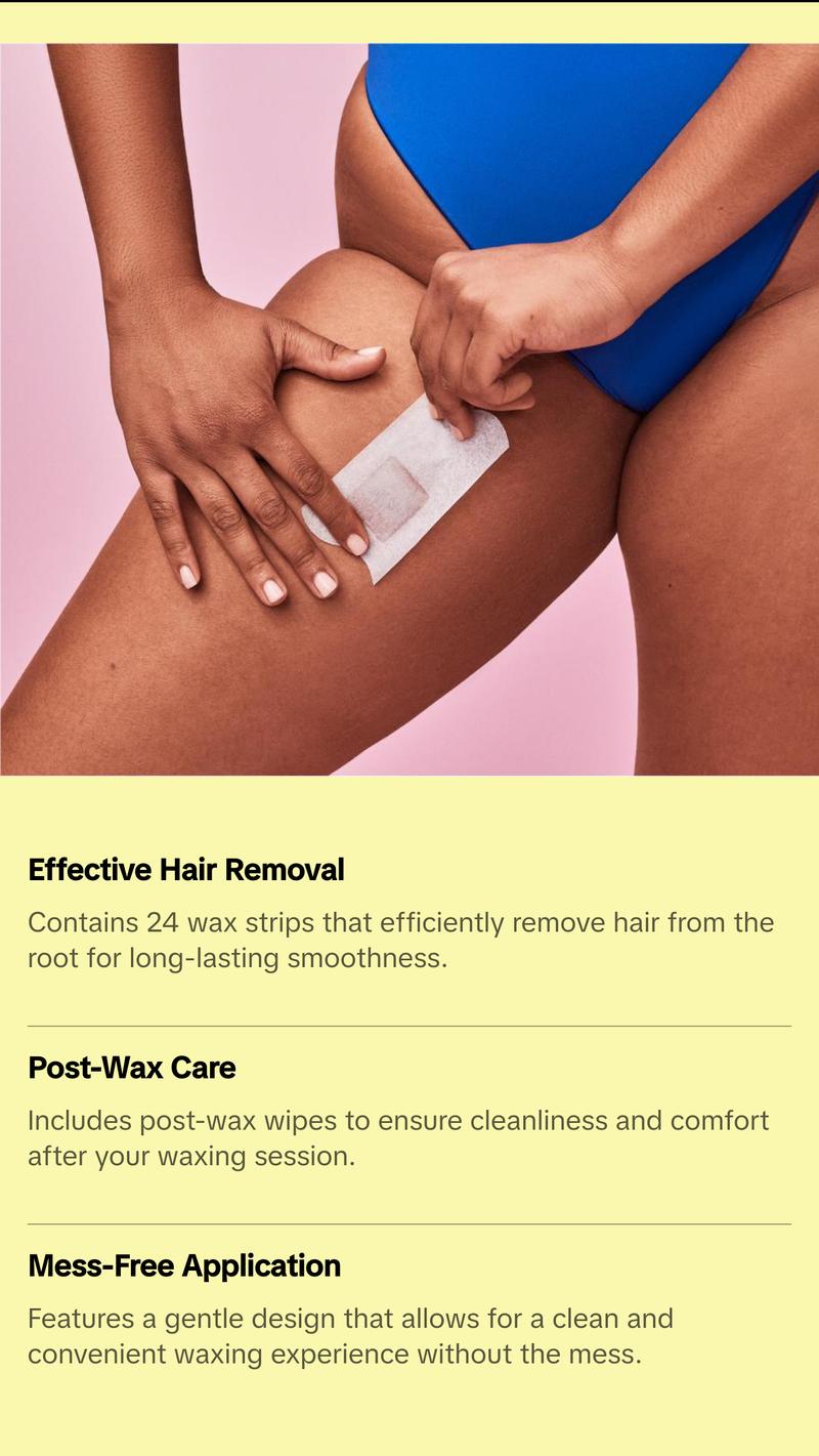 Athena Club Wax Strip Kit for Bikini - 24 Wax Strips & Post-Wax Wipes for Body Care and Comfort