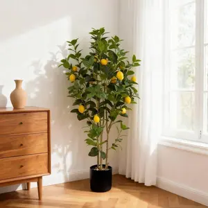 5Ft Artificial Lemon Tree in Brown Pot, Perfect Fake Lemon Fruit Silk Tree for Indoor Living Room & Office Decoration,Black Pot